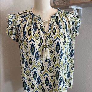 Rose & Olive Blue and Green Ikat Blouse